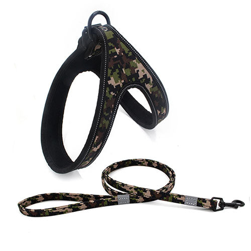 Colorful Dog Leash Dog Walking Rope Small And Medium-sized with camo design and matching harness for stylish pet walks