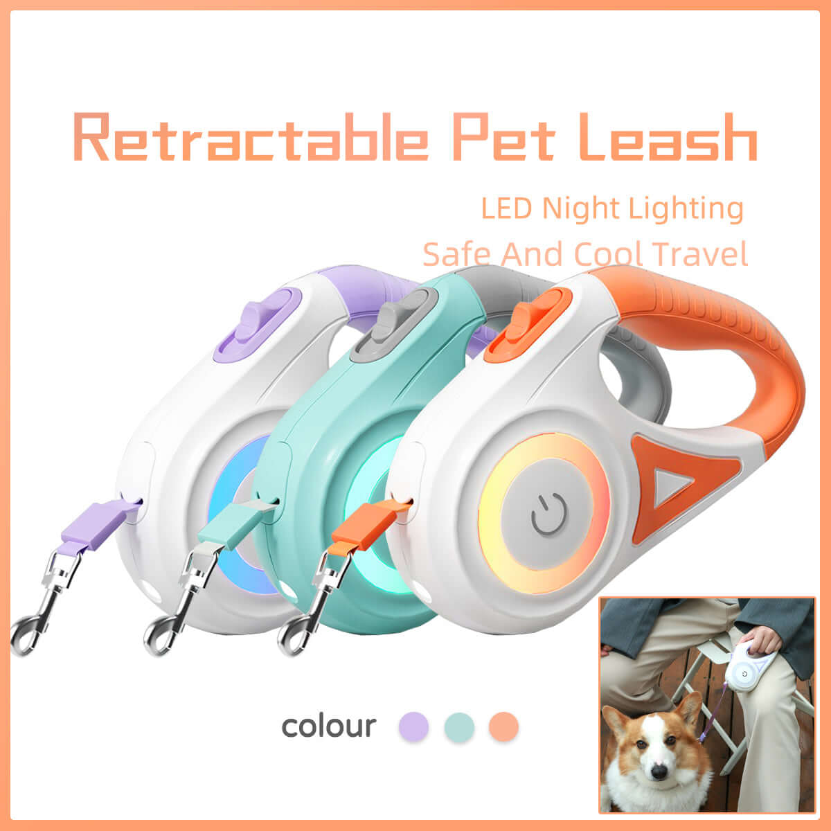 Dog Leash Retractable Leash And Dog Collar Spotlight Automatic Pet